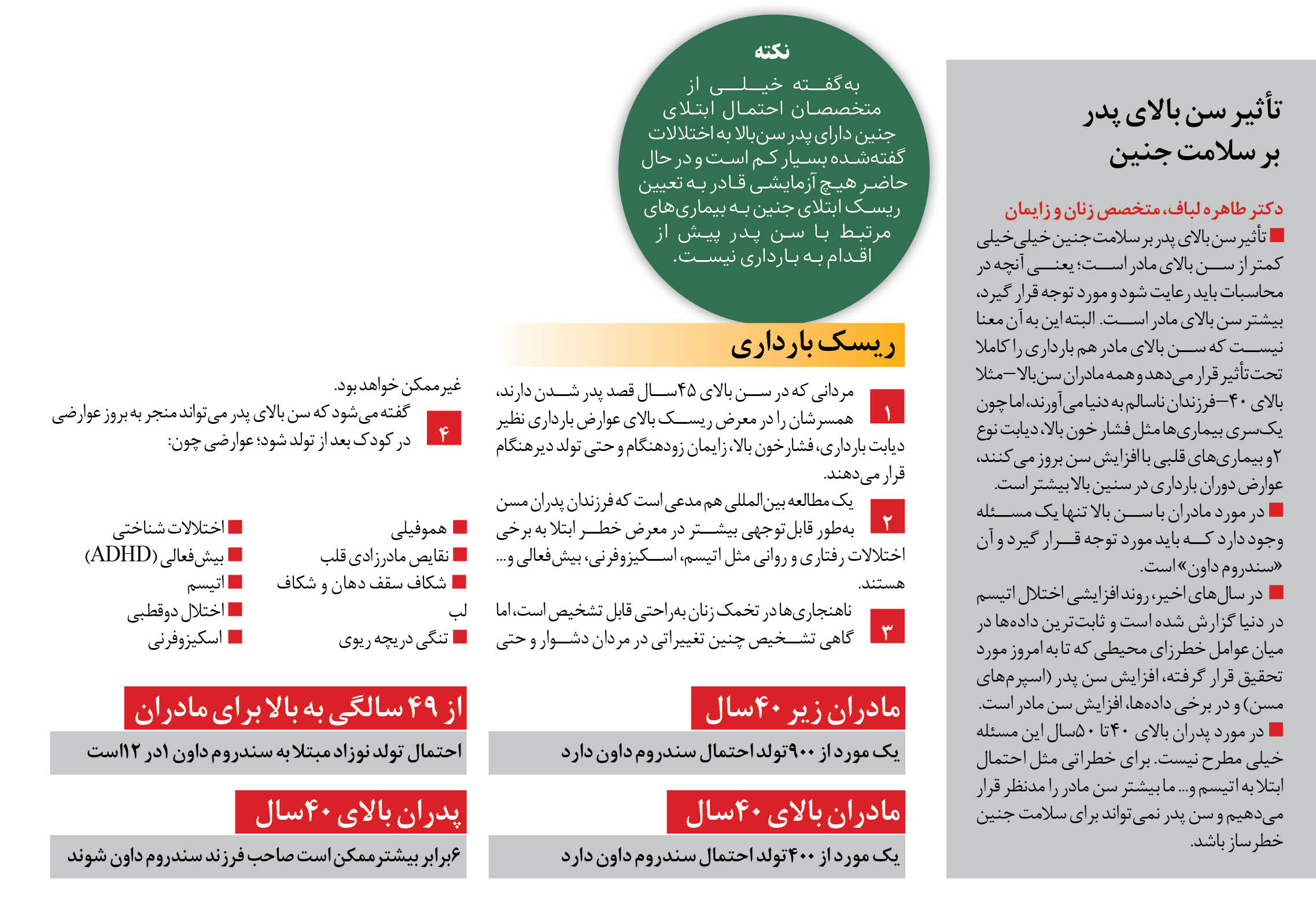 تاثیر سن بالای پدر بر سلامت جنین