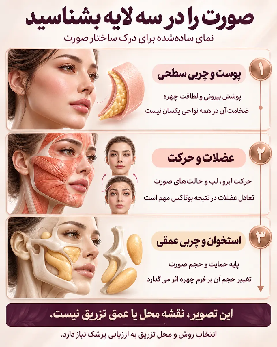 نقشه سه‌لایه صورت برای تزریق بوتاکس
